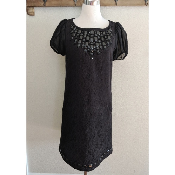 Kensie Dresses & Skirts - Kensie black beaded jeweled jacquard shift dress